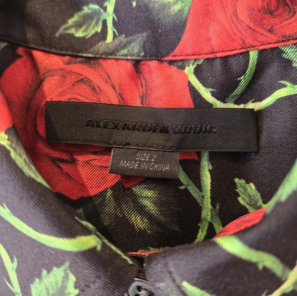 Alexander Wang Rose Print Silk Blouse Size 2 - Picture 5 of 7